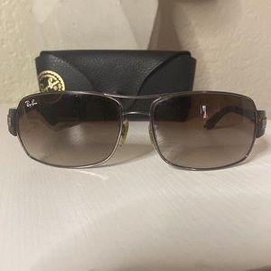 RayBan Gunmetal Frame Tortoise Plastic Temples Brown Lenses Made in Italy
